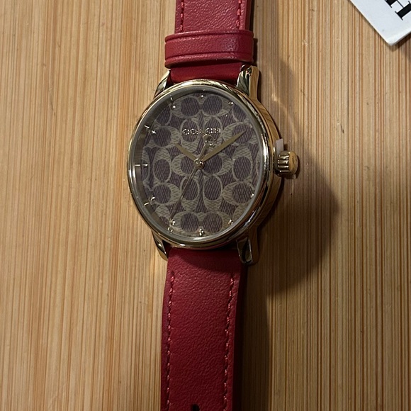 Coach Grand Watch With 36mm Coach Signiture Face & Red Leather Band - Picture 4 of 7